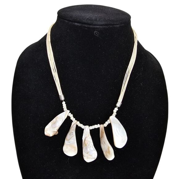 Vintage Mid Century Boho Mother of Pearl Cream Beaded Necklace Rope String - Picture 1 of 4
